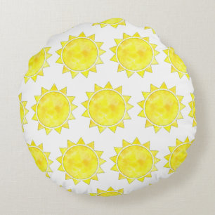 Coussins Ronds Motif d'aquarelle solaire jaune