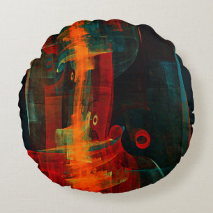 Coussins Ronds Motif d'art abstrait moderne orange rouge bleu eau