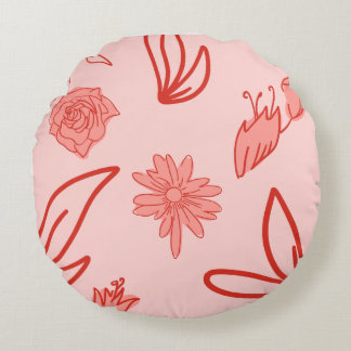 Coussins Ronds Motif d'art en ligne florale rose