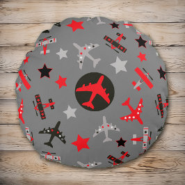 Coussins Ronds Motif d'avions Red Black Grey