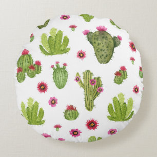 Coussins Ronds Motif de cactus vert peint à la main