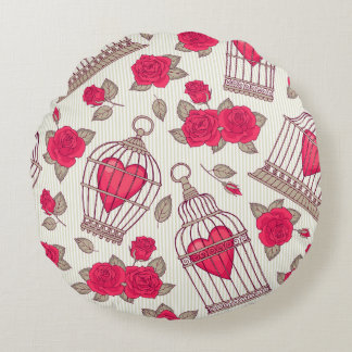 Coussins Ronds Motif de cages à oiseaux florales roses