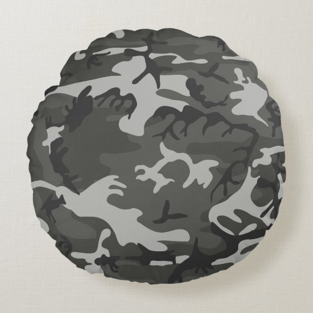 Coussins Ronds Motif de Camouflage gris, Motif militaire, Armée (Devant)