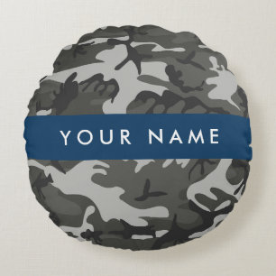 Coussins Ronds Motif de camouflage gris, Votre nom, Personnaliser