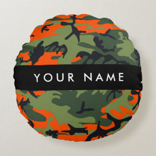 Coussins Ronds Motif de camouflage orange, Votre nom, Personnalis