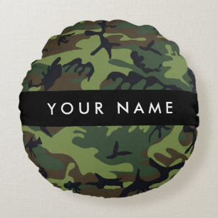 Coussins Ronds Motif de camouflage vert, Votre nom, Personnaliser