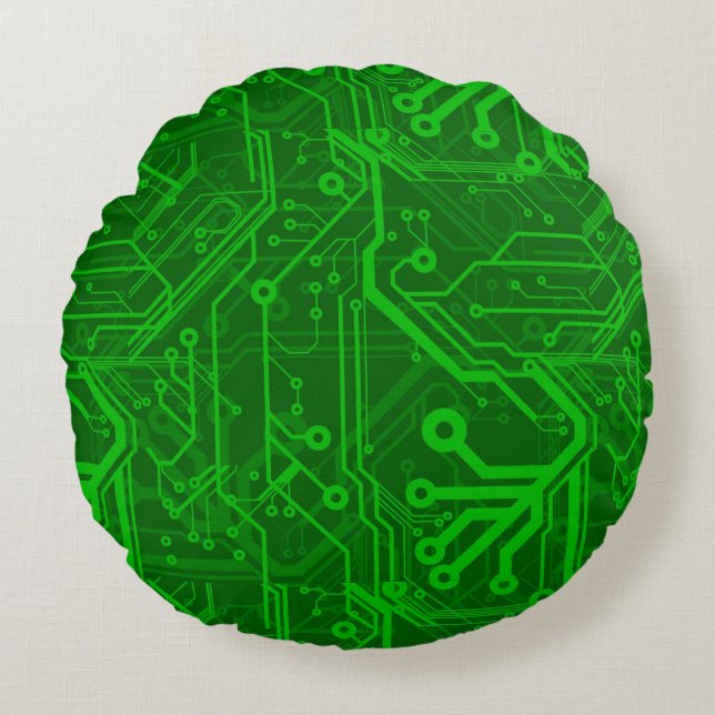 Coussins Ronds Motif de carte électronique de vert (Devant)