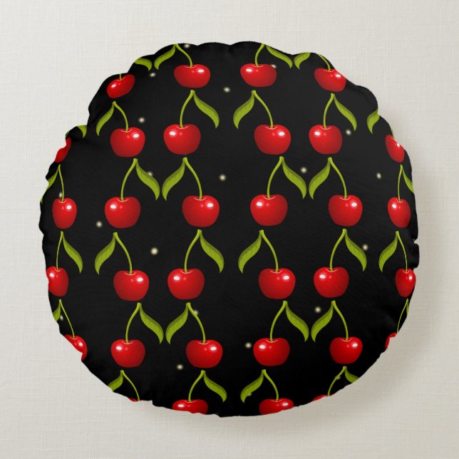 Coussins Ronds Motif de cerises brillantes (Devant)