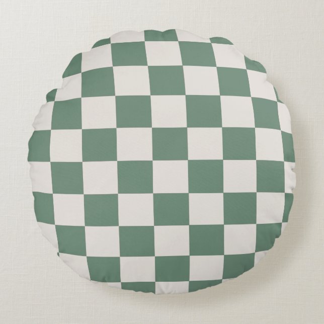 Coussins Ronds Motif De Chèque Vert Et Crème À damiers Classique (Devant)