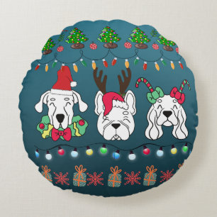 Coussins Ronds Motif de chien de Noël festif - chiens de vacances