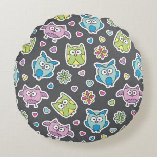Coussins Ronds motif de chouettes de dessins animés