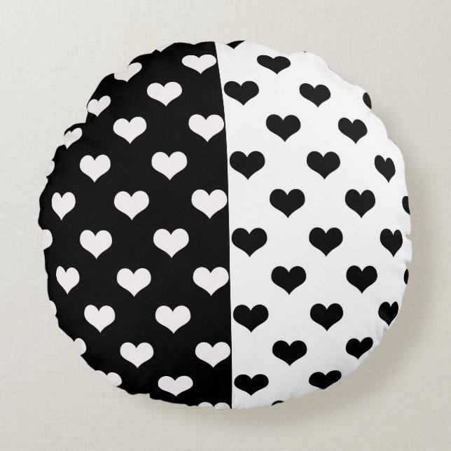 Coussins Ronds Motif de coeur Black White Love (Devant)