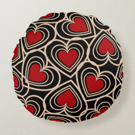 Coussins Ronds Motif de coeur simple Noir et Rouge