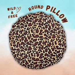 Coussins Ronds Motif de crème Brown de peau de léopard -