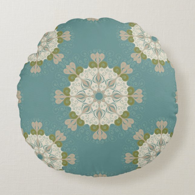 Coussins Ronds Motif de damassé avec les éléments abstraits (Devant)