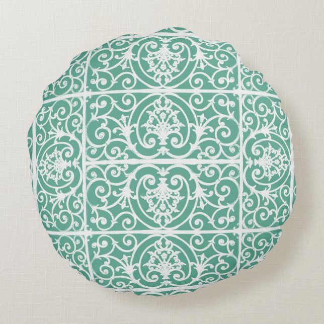 Coussins Ronds Motif de défilement vert à la menthe (Dos)