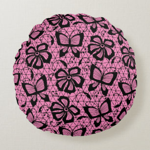 Coussins Ronds motif de dentelle avec des papillons