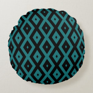 Coussins Ronds motif de diamants turquoise et noir