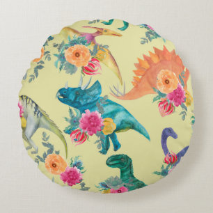 Coussins Ronds Motif de dinosaures à l'aquarelle. ba sans mer