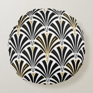 Coussins Ronds Motif de fan d'art déco - noir et blanc