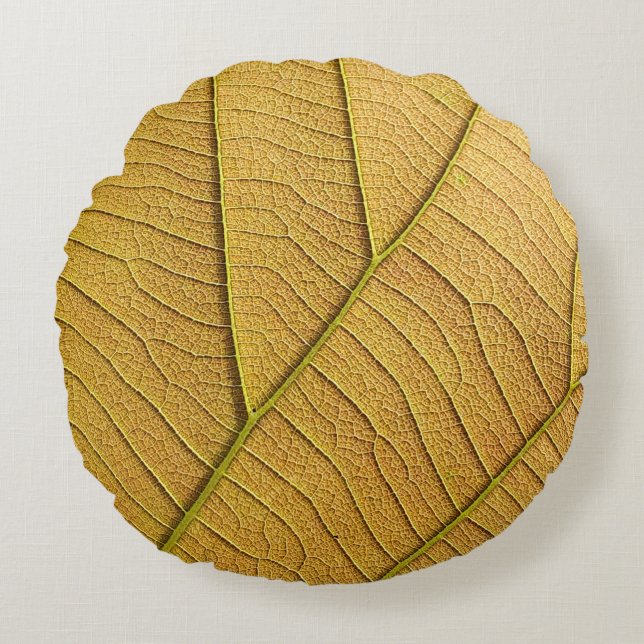 Coussins Ronds Motif de feuille jaune doré le matin.  (Devant)