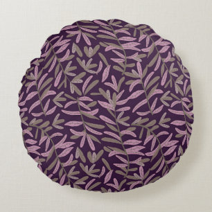 Coussins Ronds Motif de feuille rose et verte sur fond violet fon