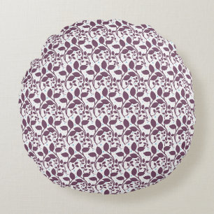 Coussins Ronds Motif de feuille violet foncé, élégante impression