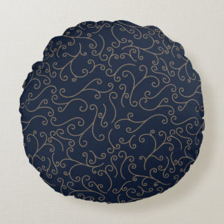 Coussins Ronds Motif de filigrane doré tourbillonnant sur fond bl