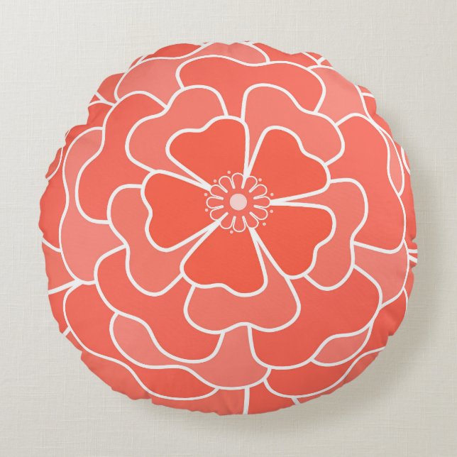Coussins Ronds Motif de fleurs abstraites orange (Devant)