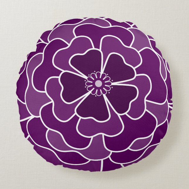 Coussins Ronds Motif de fleurs abstraites violet foncé (Devant)