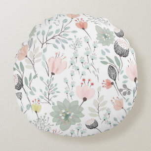 Coussins Ronds Motif de fleurs et feuilles en vert tropical et ro