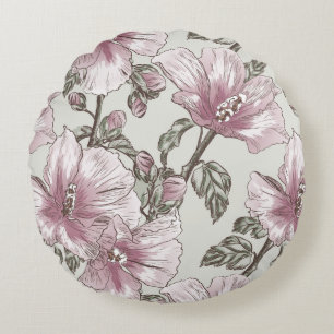 Coussins Ronds Motif de fleurs rose amorti de ketmie