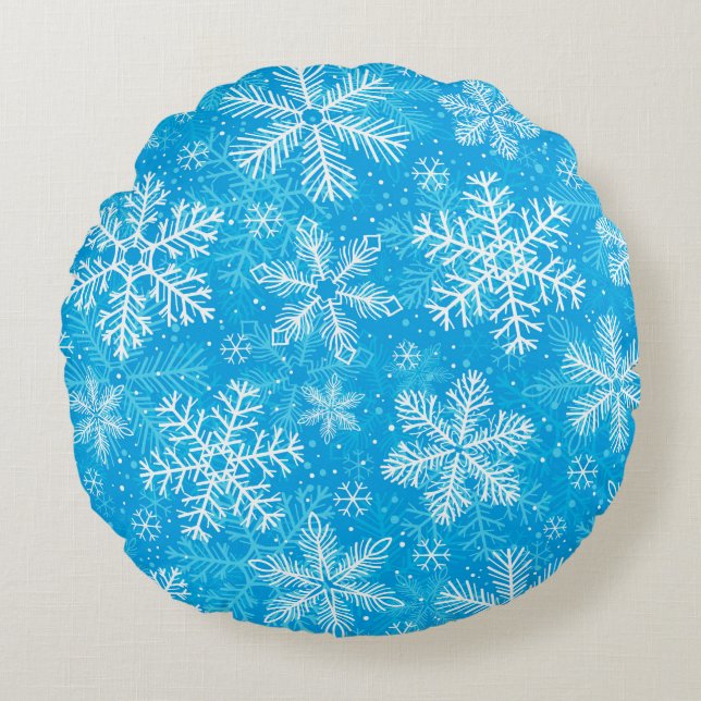Coussins Ronds Motif de flocons blancs (Devant)