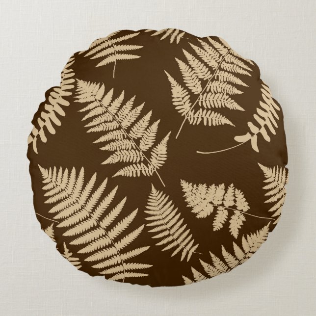 Coussins Ronds Motif de fougère boisée, Brown et beige (Devant)