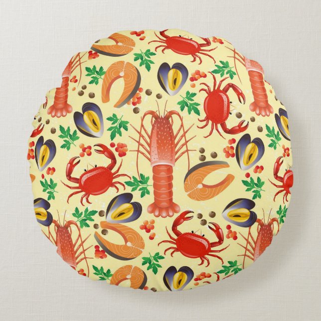Coussins Ronds Motif de fruits de mer (Devant)