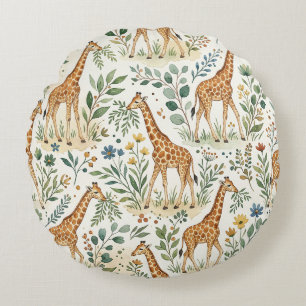 Coussins Ronds Motif de girafe à l'aquarelle mignon