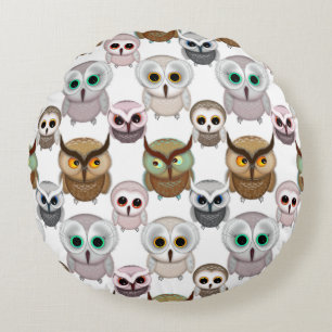 Coussins Ronds Motif de hiboux illustrés adorable