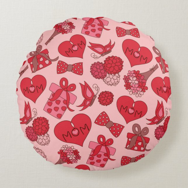 Coussins Ronds Motif de la Journée des mères rouges et roses (Devant)