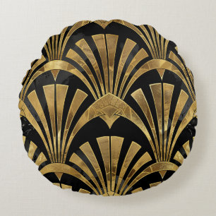 Coussins Ronds Motif de luxe Art déco noir et or