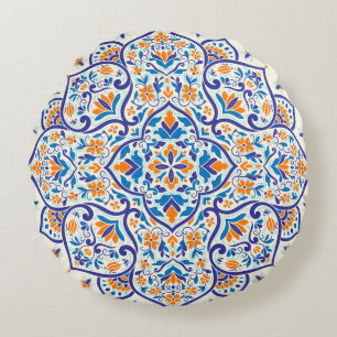 Coussins Ronds Motif de luxe Orange Blue Ornament