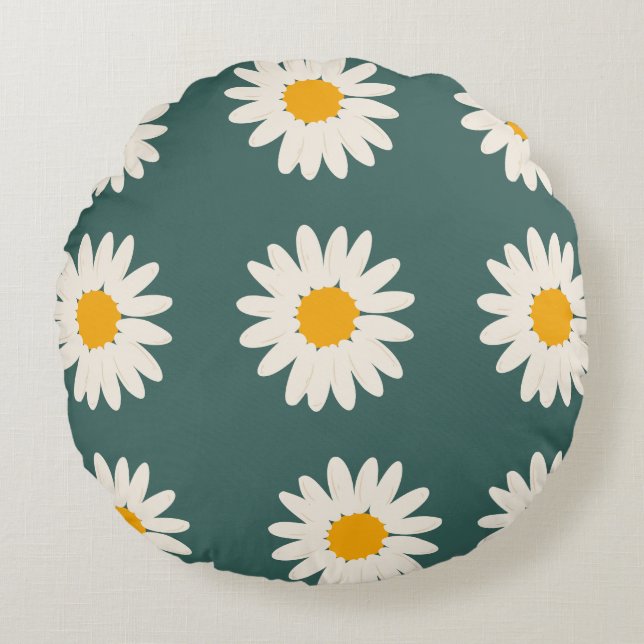 Coussins Ronds Motif de marguerite arrière - plan verte (Devant)