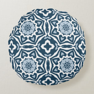 Coussins Ronds Motif de mosaïque bleu de Delfts de rétro
