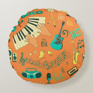 Coussins Ronds Motif de musique colorée à la main