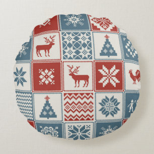 Coussins Ronds Motif de Noël en patchwork. Traditionel