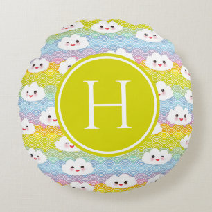 Coussins Ronds Motif de nuages Kawaii Emoji colorés Monogramme
