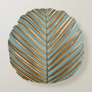Coussins Ronds Motif de palme tropicale peint en or