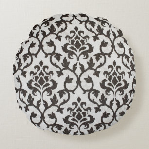 Coussins Ronds Motif de papier peint damassé noir classique