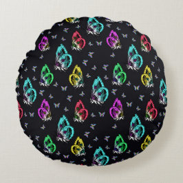 Coussins Ronds Motif de papillon noir coloré