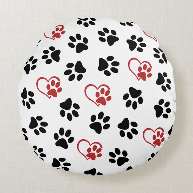 Coussins Ronds Motif De Pâtes, Pâtes Noires, Pâtes Rouges, Coeurs (Devant)