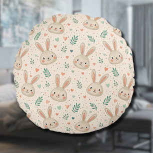 Coussins Ronds Motif de petits visages de lapin vintage avec des 